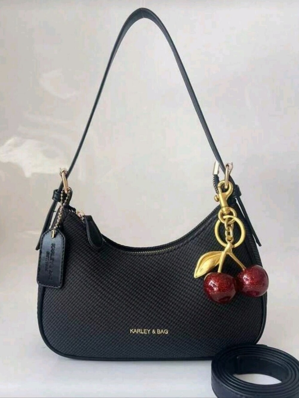BRAND NEW ** Black Shoulder Hobo with Cherry Charm